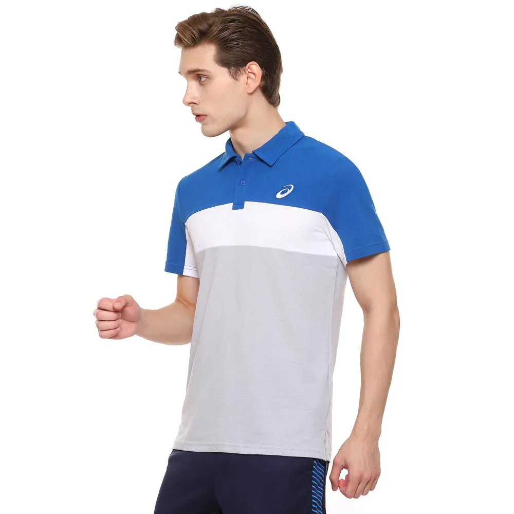 ASICS Men's Color Blocked Polo Top (Lake Drive/Piedmont Grey)