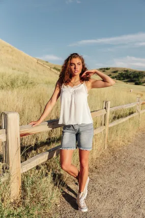 Asymmetric Frayed Denim Shorts