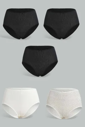 Black And White Polka Mama Briefs For Women (Pack of 5)