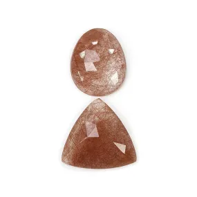 BROWN RUTILE Quartz Gemstone Rose Cut : 31.00cts Natural Untreated Unheated Rutile Triangle & Egg Shape 23*19mm - 23mm 2pcs (With Video)