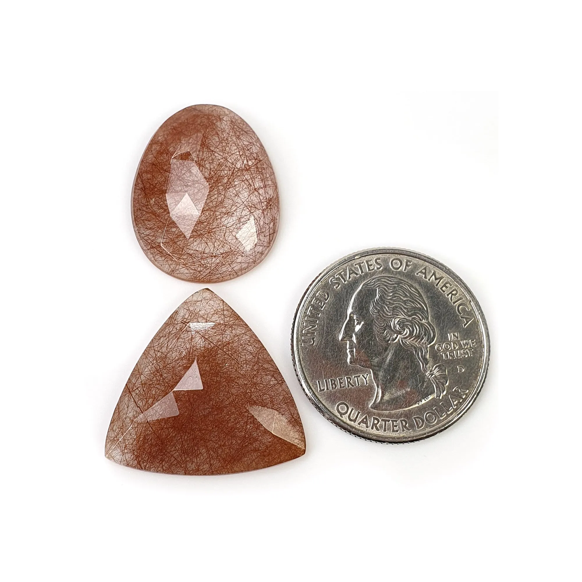 BROWN RUTILE Quartz Gemstone Rose Cut : 31.00cts Natural Untreated Unheated Rutile Triangle & Egg Shape 23*19mm - 23mm 2pcs (With Video)