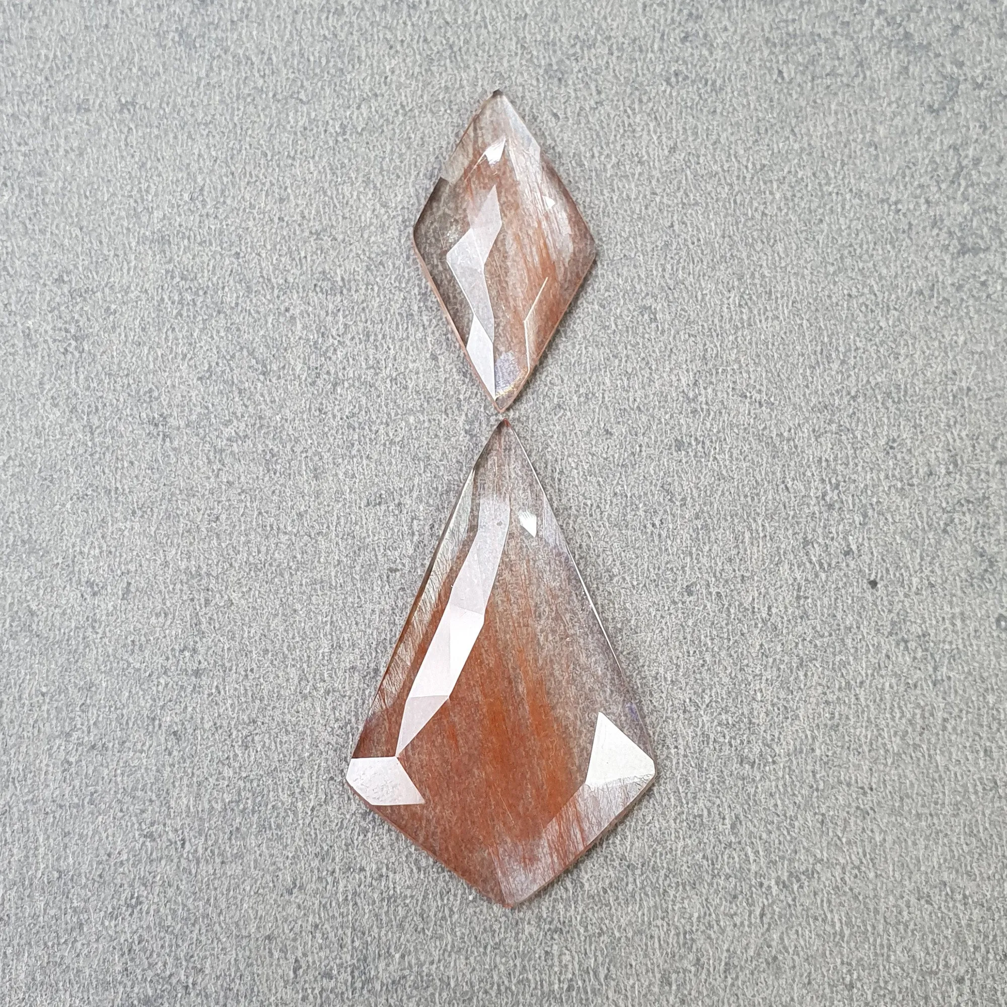 Brown RUTILE QUARTZ Gemstone Rose Cut : 34.75cts Natural Untreated Unheated Rutile Uneven Shape 41*26mm - 30*16mm 2pcs (With Video)