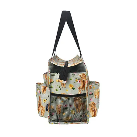 Floral Cow NGIL Zippered Caddy Organizer Tote Bag