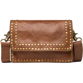 Leather crossbody bag decorated with beautiful rivets / 15972 - Vintage cognac