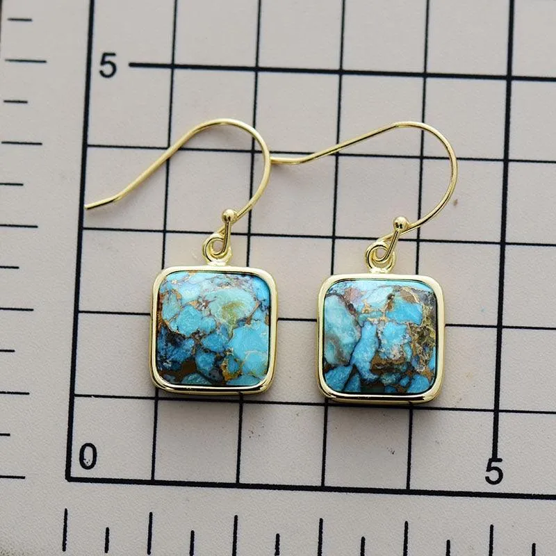 Wiinya Square Turquoise Drop Earrings